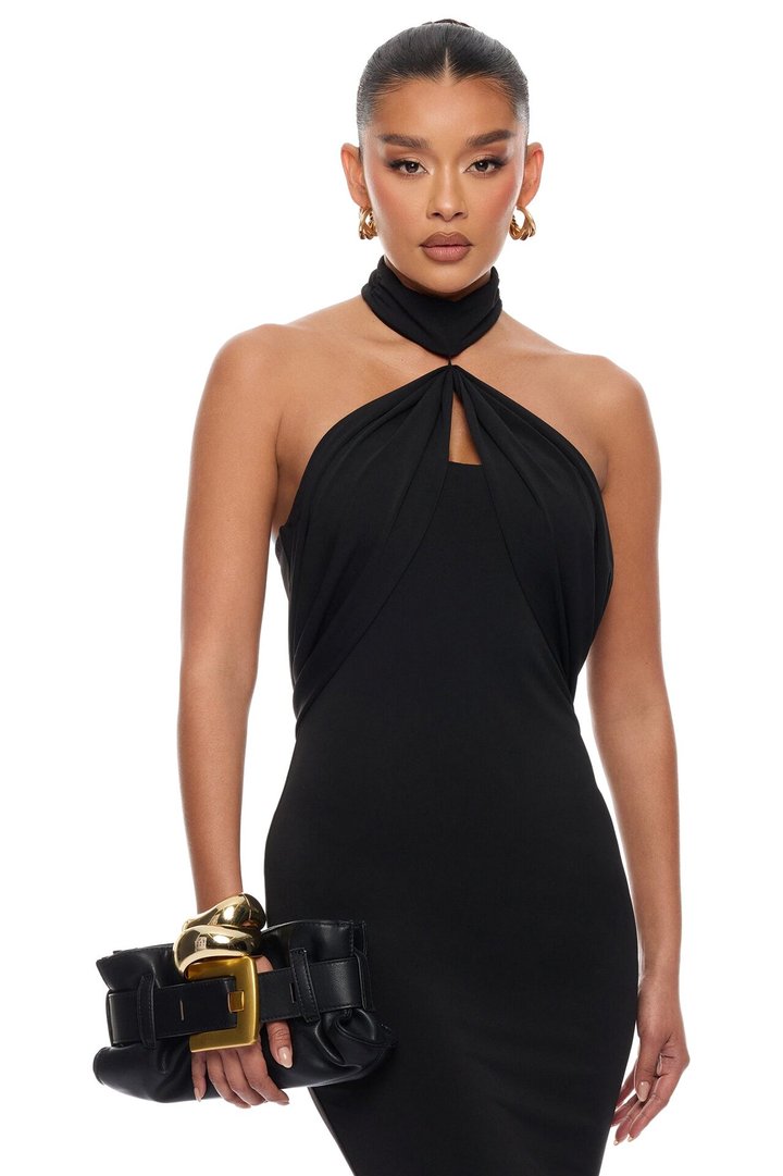 Veda Draped Maxi Dress - Black