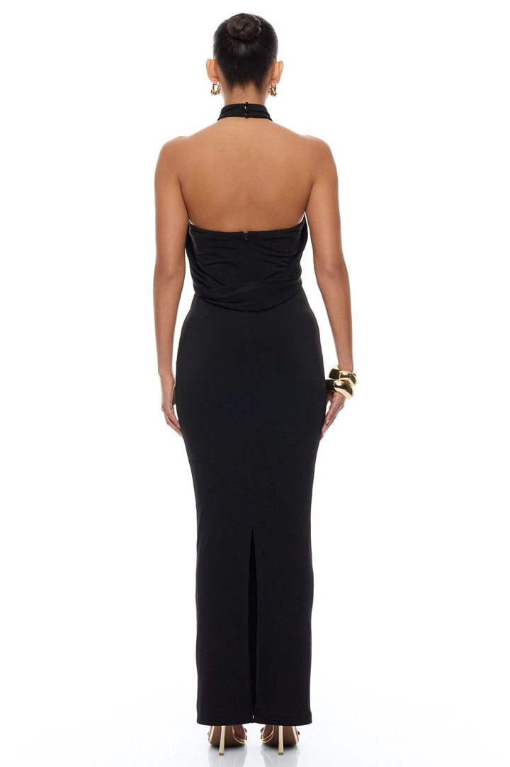 Veda Draped Maxi Dress - Black