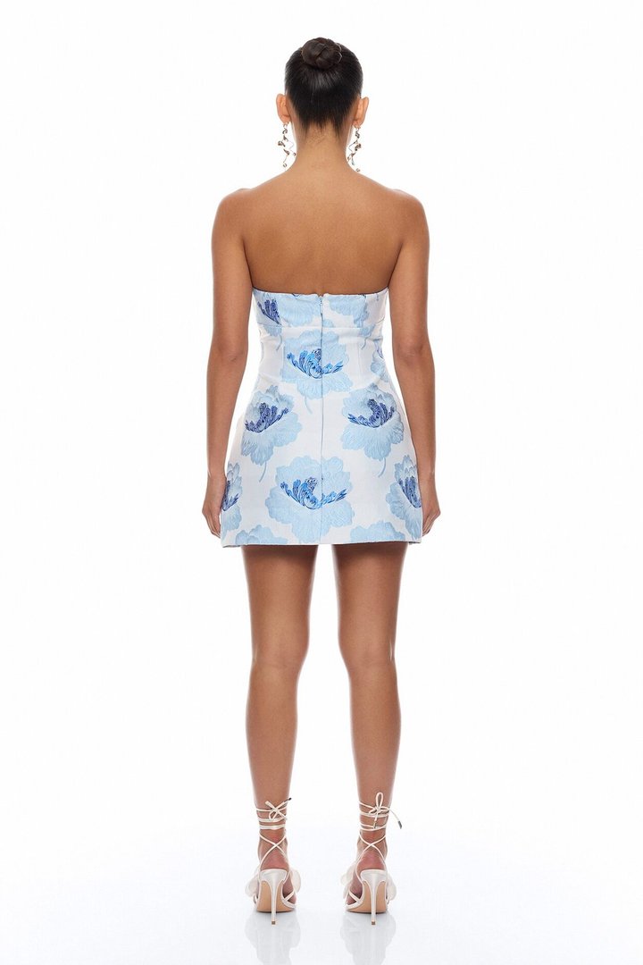 Fiora Strapless Jacquard Mini Dress - Blue