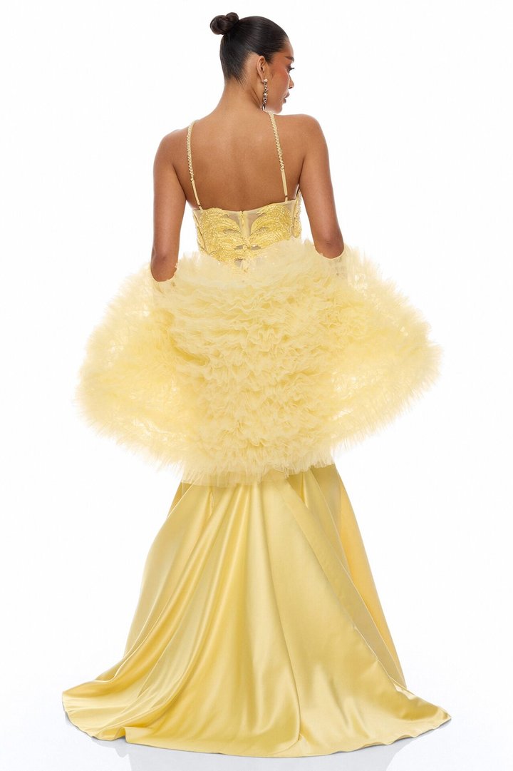 Pure Glamour Embellished Mermaid Gown - Butter Yellow