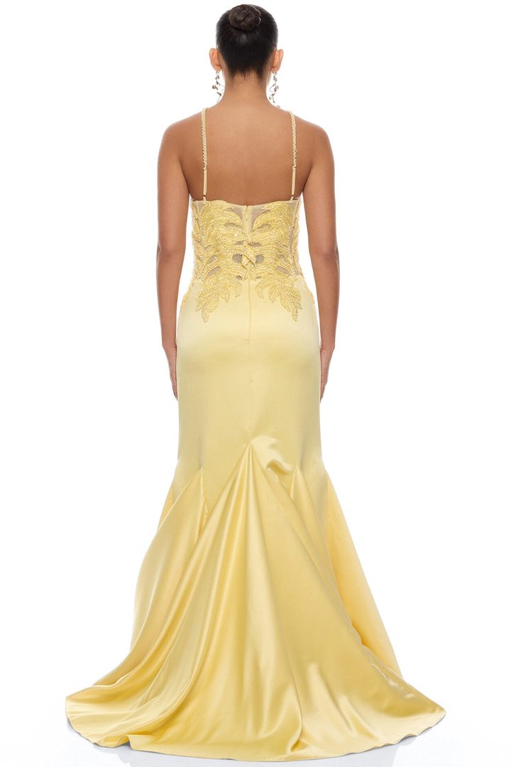 Pure Glamour Embellished Mermaid Gown - Butter Yellow