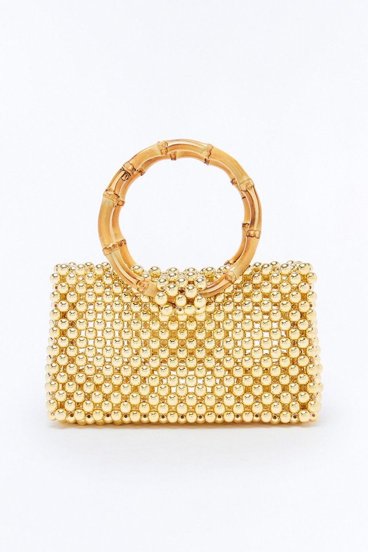 Steel The Spotlight Beaded Satchel Handbag - Gold