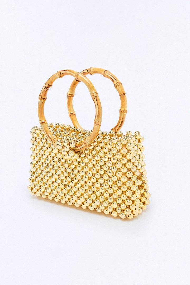 Steel The Spotlight Beaded Satchel Handbag - Gold