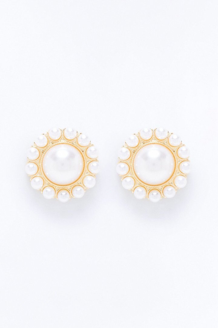 Pearly Moon Stud Earrings - Gold/combo
