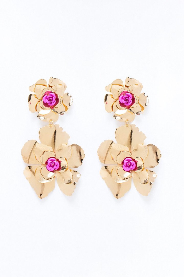 Smelling The Roses Drop Earrings - Gold