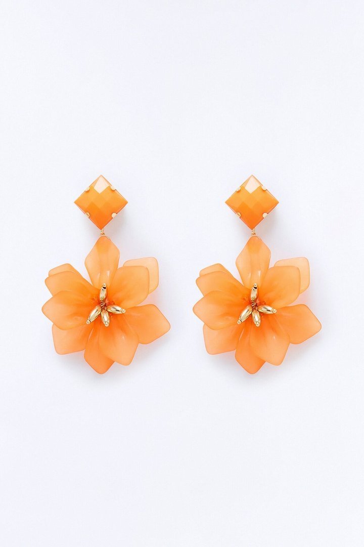 Maribelle Floral Drop Earrings - Orange