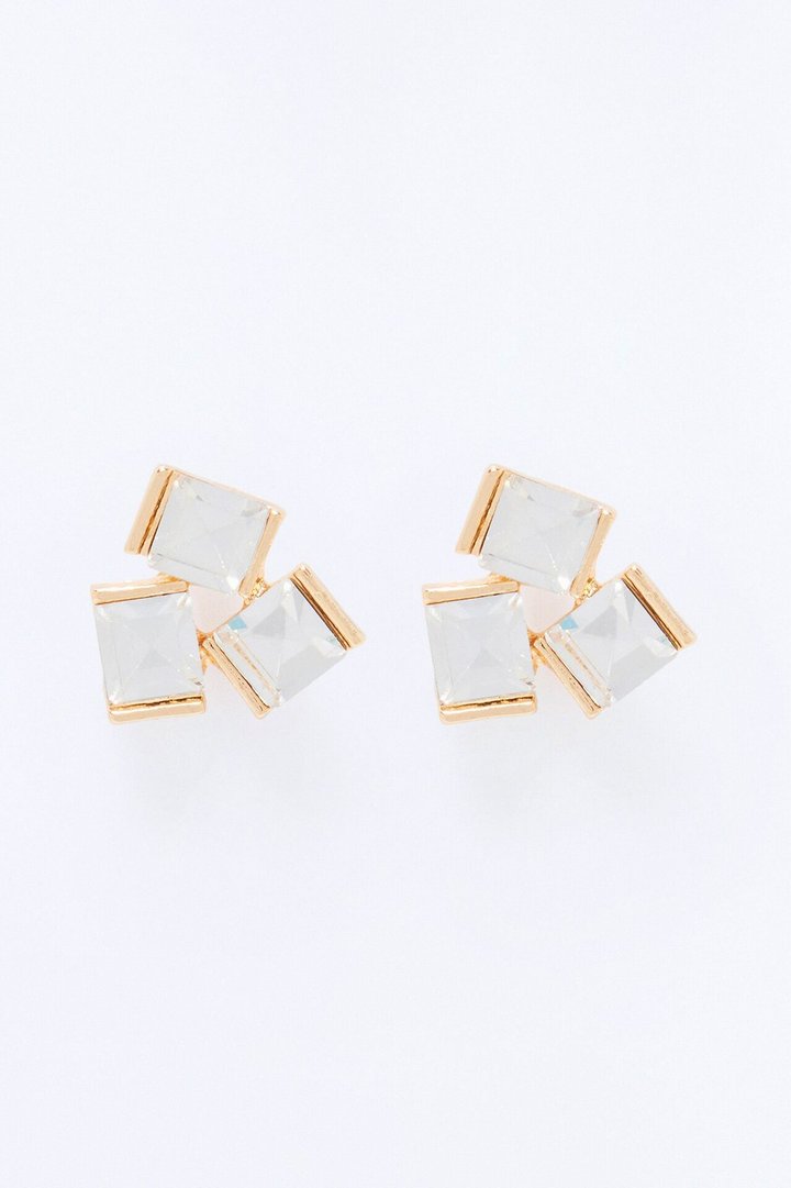 Triple Rhinestone Stud Earrings - Gold