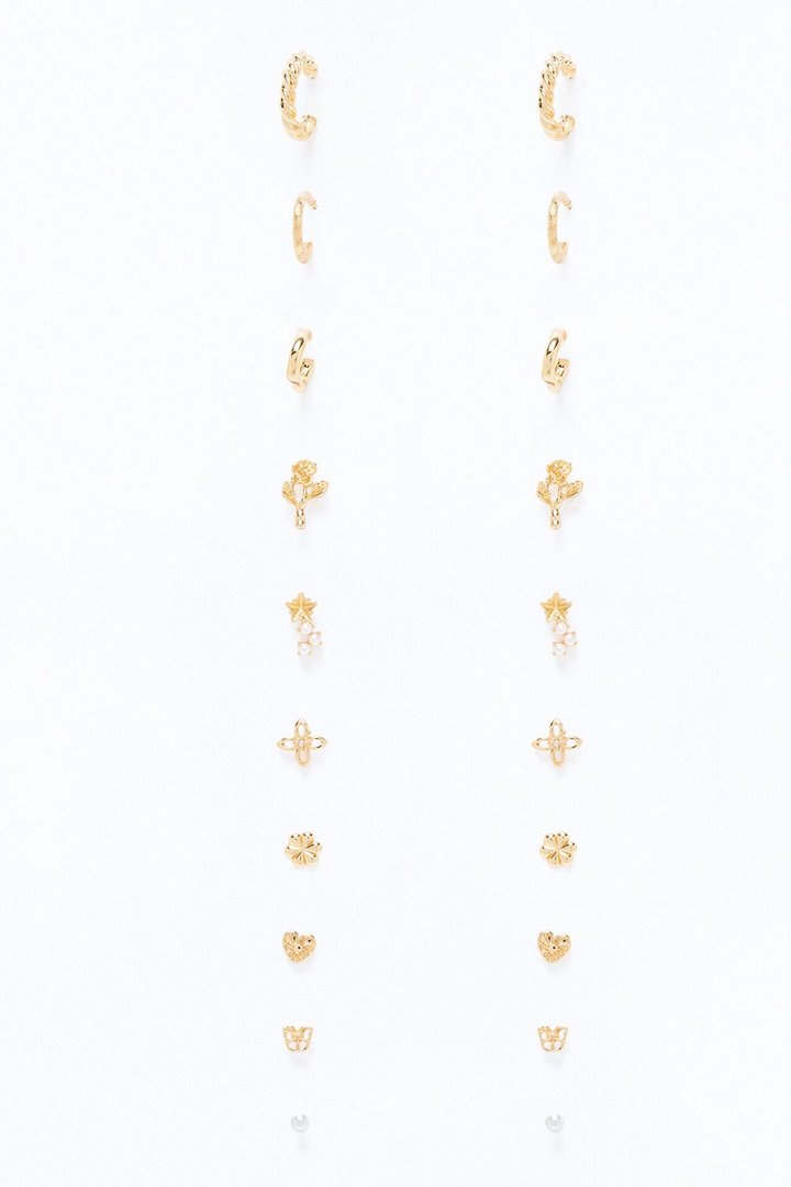 Spring Baby 10 Pair Multi Earring Set - Gold