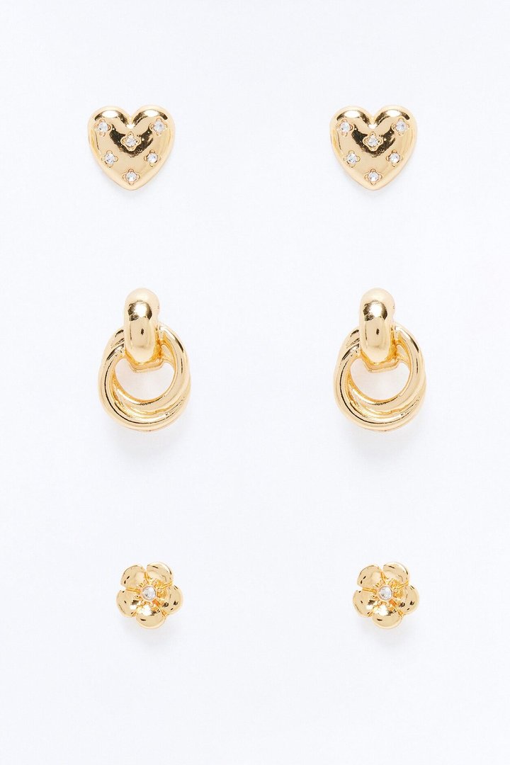 From Day To Night 3 Pair Multi Earring Set - Gold