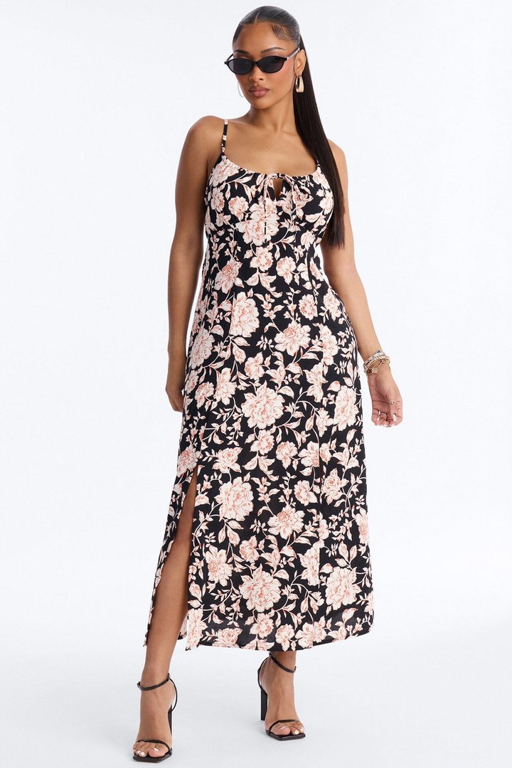 Sadie Sleeveless Floral Airflow Maxi Dress - Black