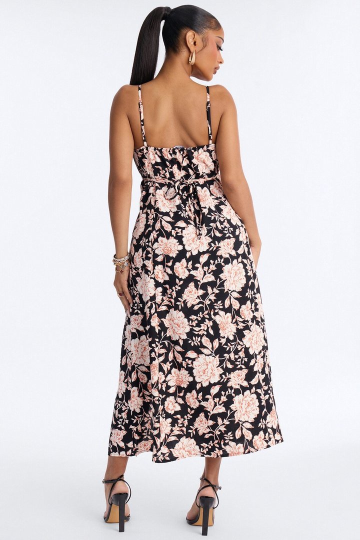Sadie Sleeveless Floral Airflow Maxi Dress - Black