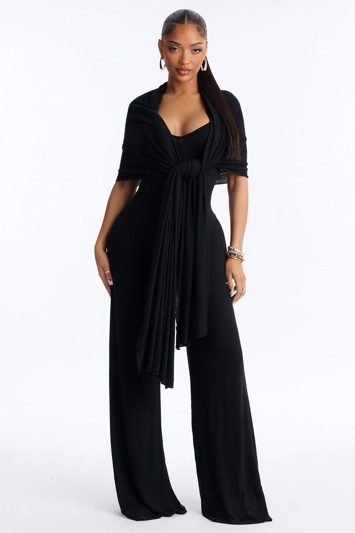 Harlowe 2 Piece Knit Wrap Jumpsuit Set - Black