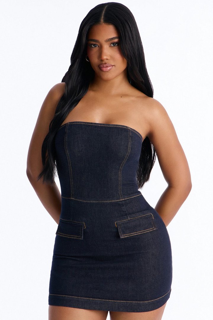 Loren Strapless Stretch Denim Mini Dress - Dark Wash