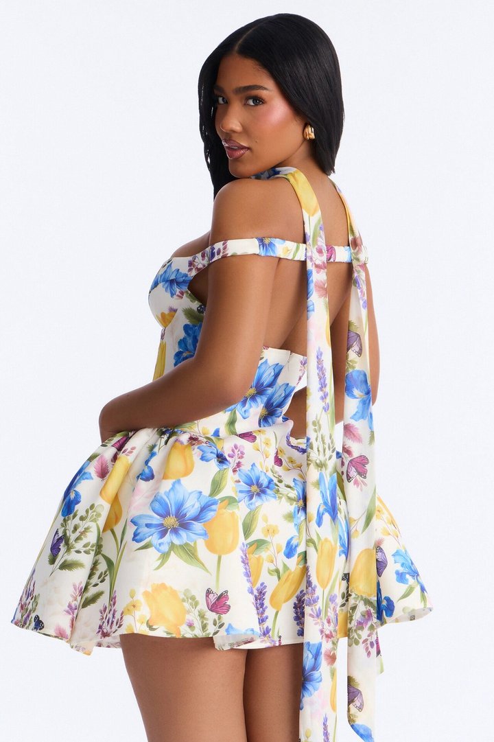 Grand Beauty Floral Off Shoulder Mini Dress - Blue/combo
