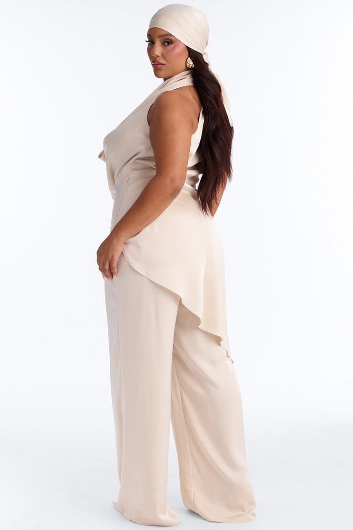 Kalina Cowlneck 2 Piece Jumpsuit Set - Champagne