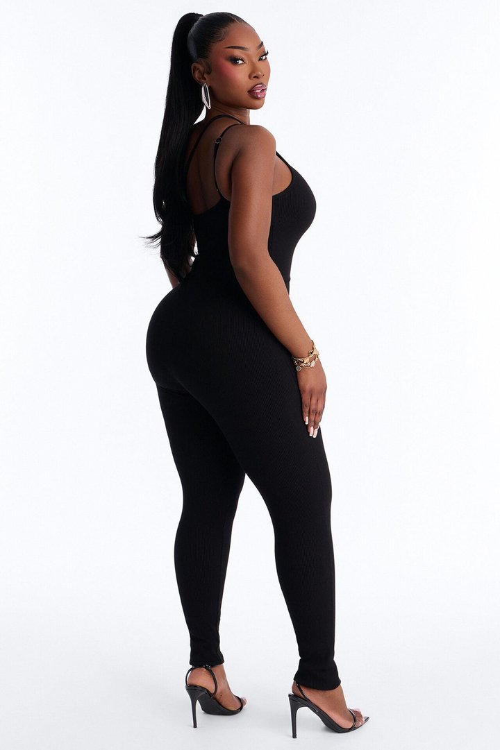 Bianca One Shoulder Snatched Skinny Jumpsuit - Black