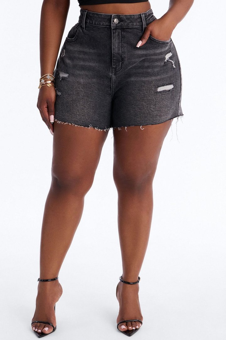 Emelia Stretch Cut Off Denim Shorts - Grey