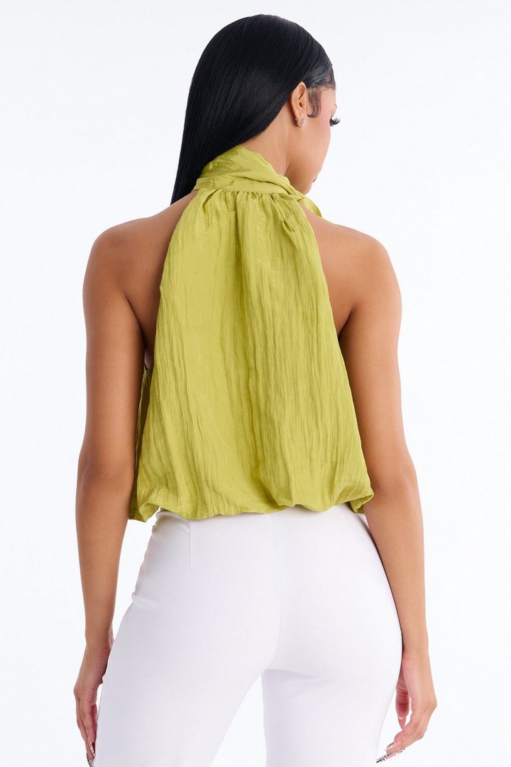 Stay Extra Scarf Plisse Top - Chartreuse