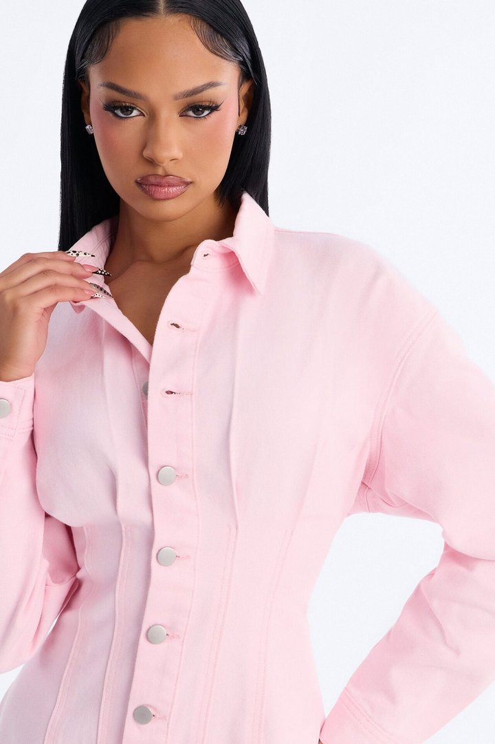 Alessandra Denim Mini Dress - Light Pink