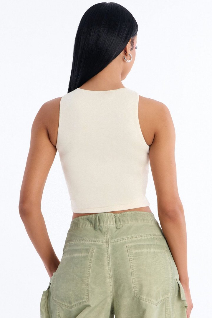 Amberly Double Lined Jersey Tank - Bone