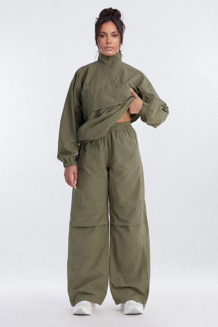 CoreNylon 32″ Wide Leg Track Pant - Moss