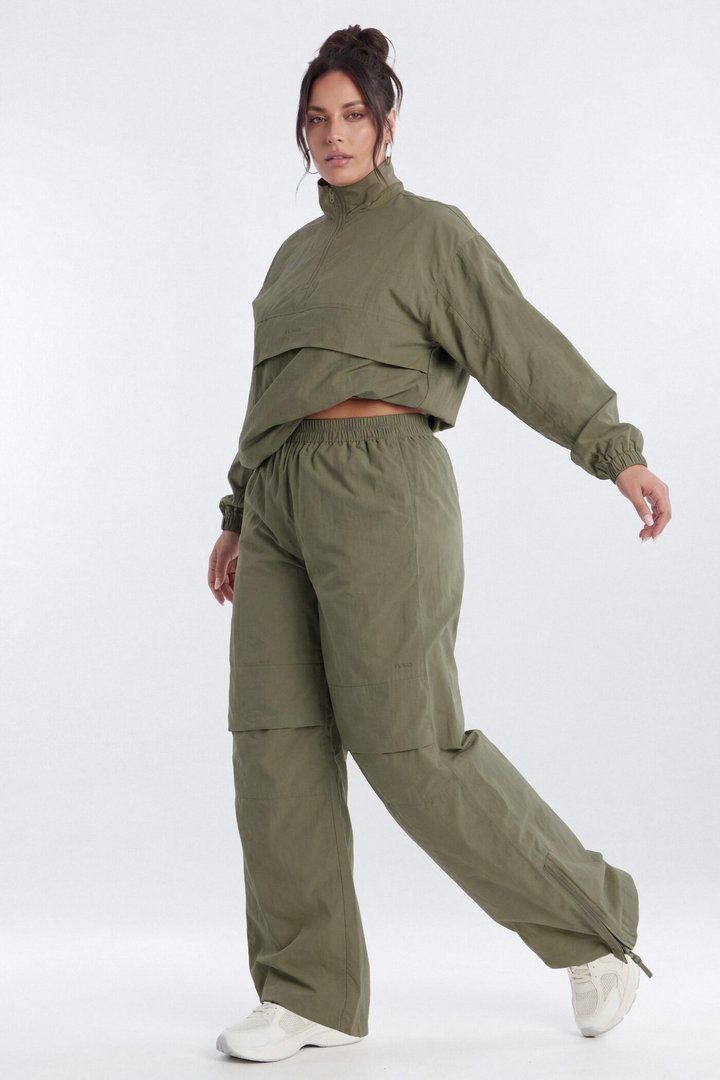 CoreNylon 32″ Wide Leg Track Pant - Moss