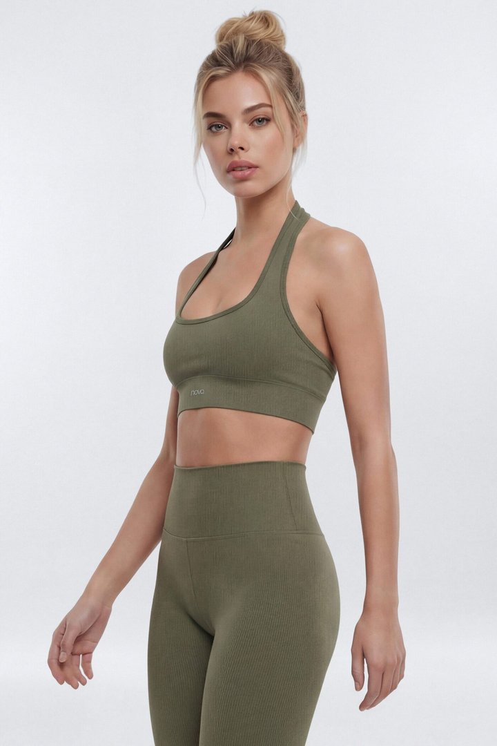 SeamlessLift™ Halter Sports Bra - Moss