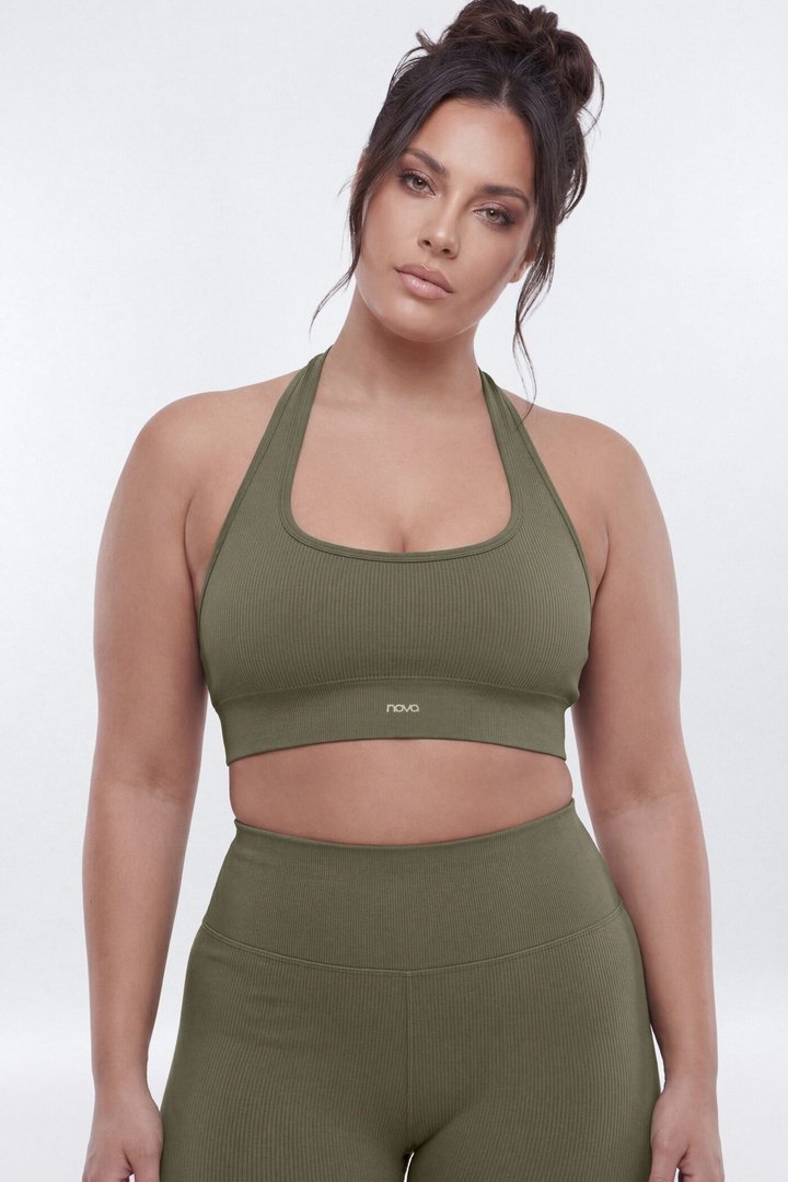 SeamlessLift™ Halter Sports Bra - Moss