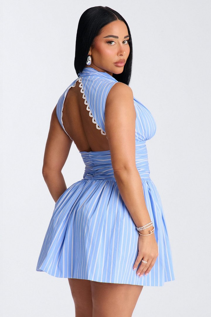 Samantha Striped Poplin Mini Dress - Blue/combo