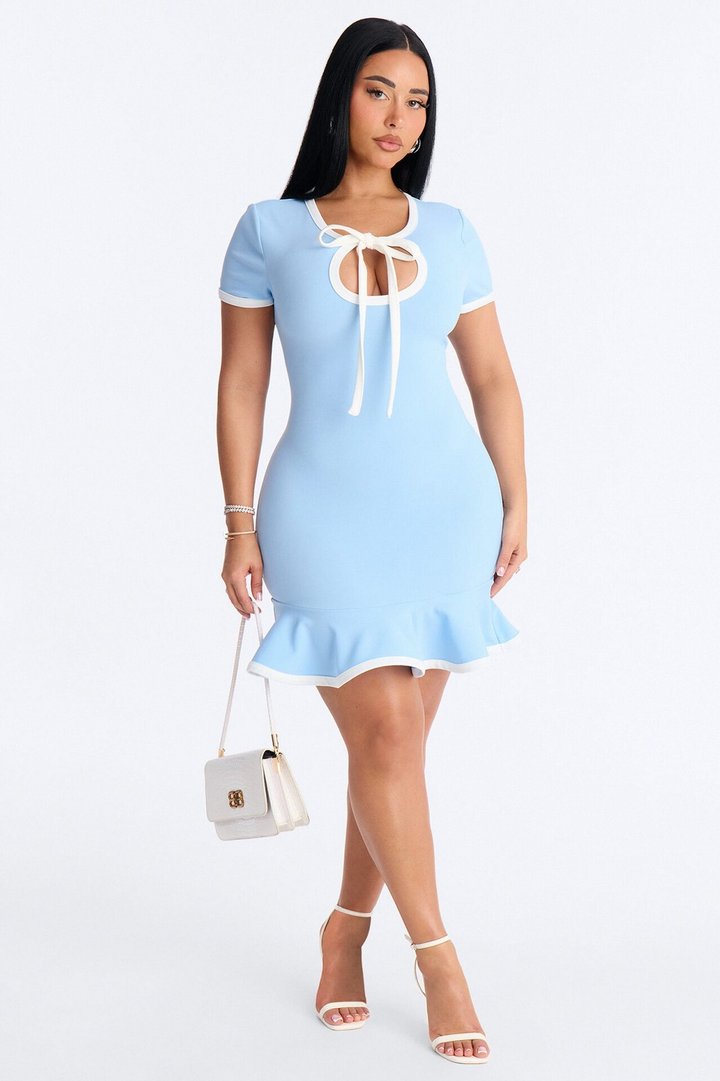 Set The Bar Short Sleeve Mini Dress - Light Blue