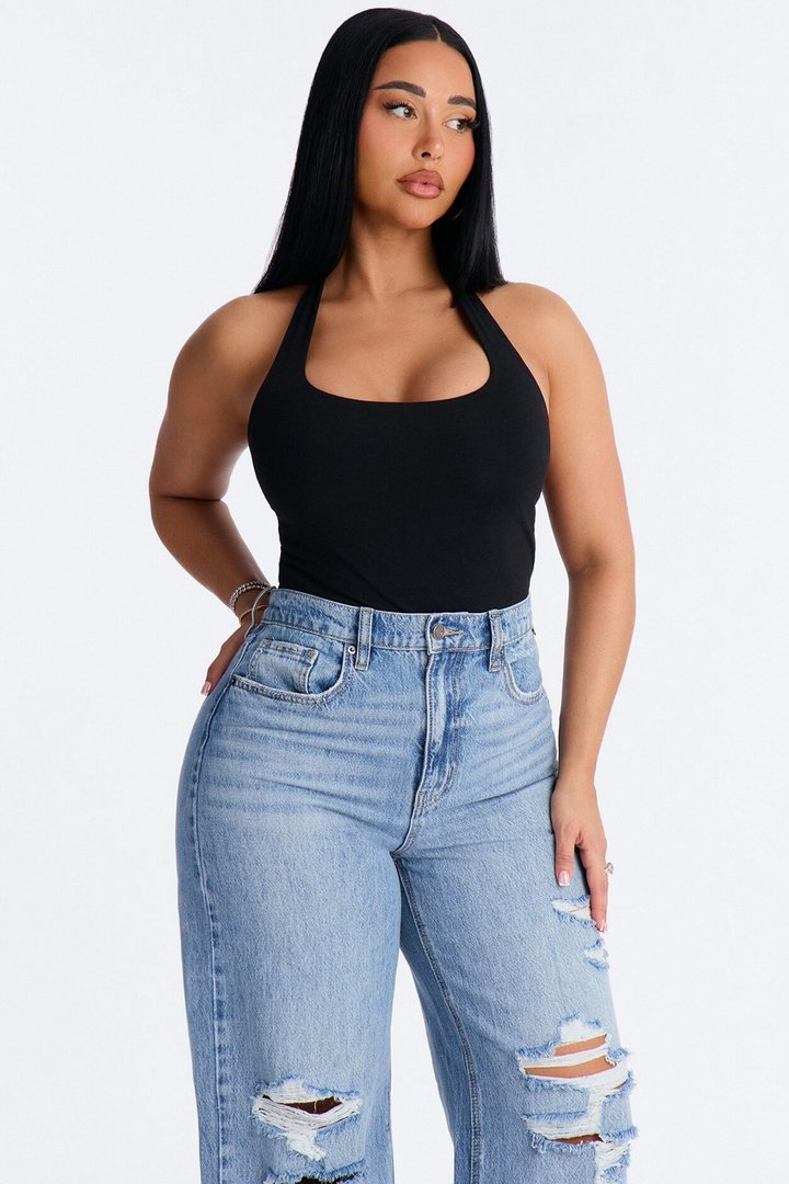 Kayla Double Lined Halter Bodysuit - Black