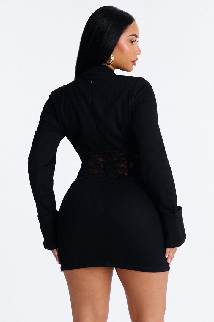 Rebecca Long Sleeve Stretch Denim Mini Dress - Black