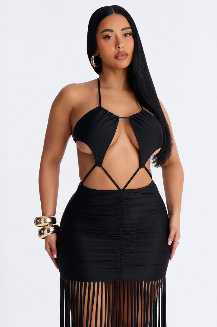 Summertime Muse Fringe Maxi Dress - Black
