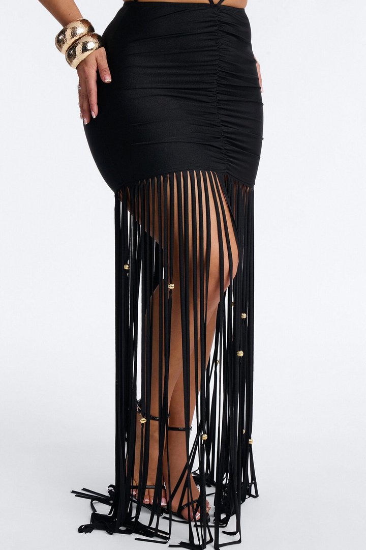 Summertime Muse Fringe Maxi Dress - Black