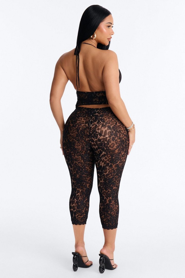 Leora Laced Leopard Capri Set - Black/combo