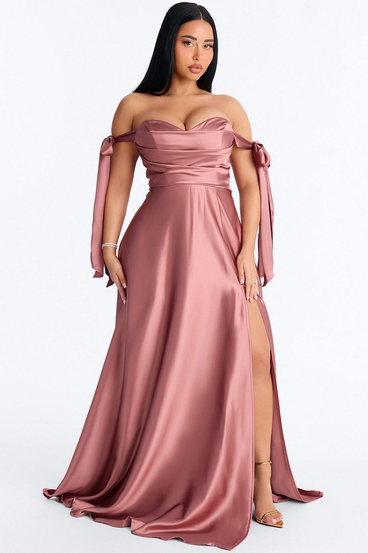 Sweet Intentions Satin Gown - Mocha