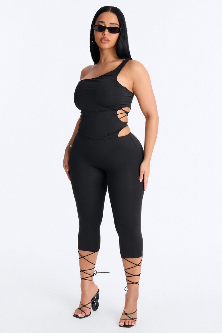 Reena Lace Up Capri Catsuit - Black