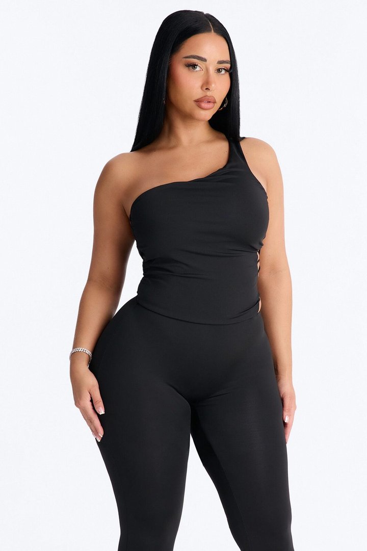 Reena Lace Up Capri Catsuit - Black