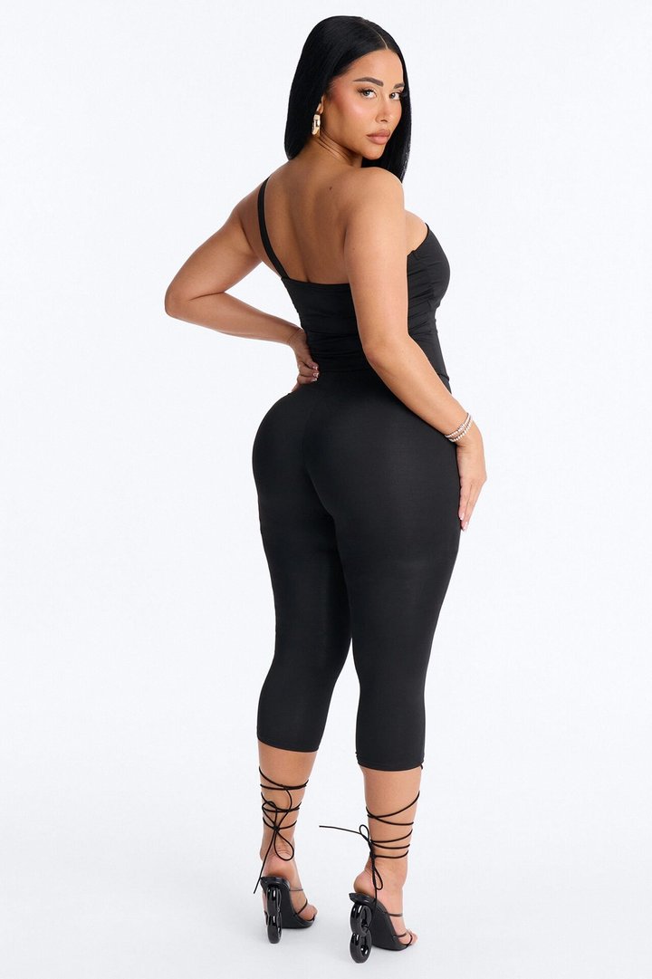 Reena Lace Up Capri Catsuit - Black