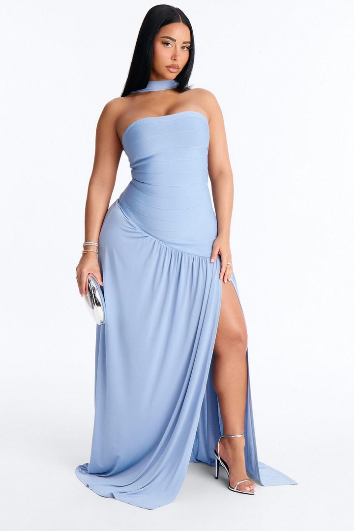 Amelia Drop Waist Bandage Gown - Dusty Blue