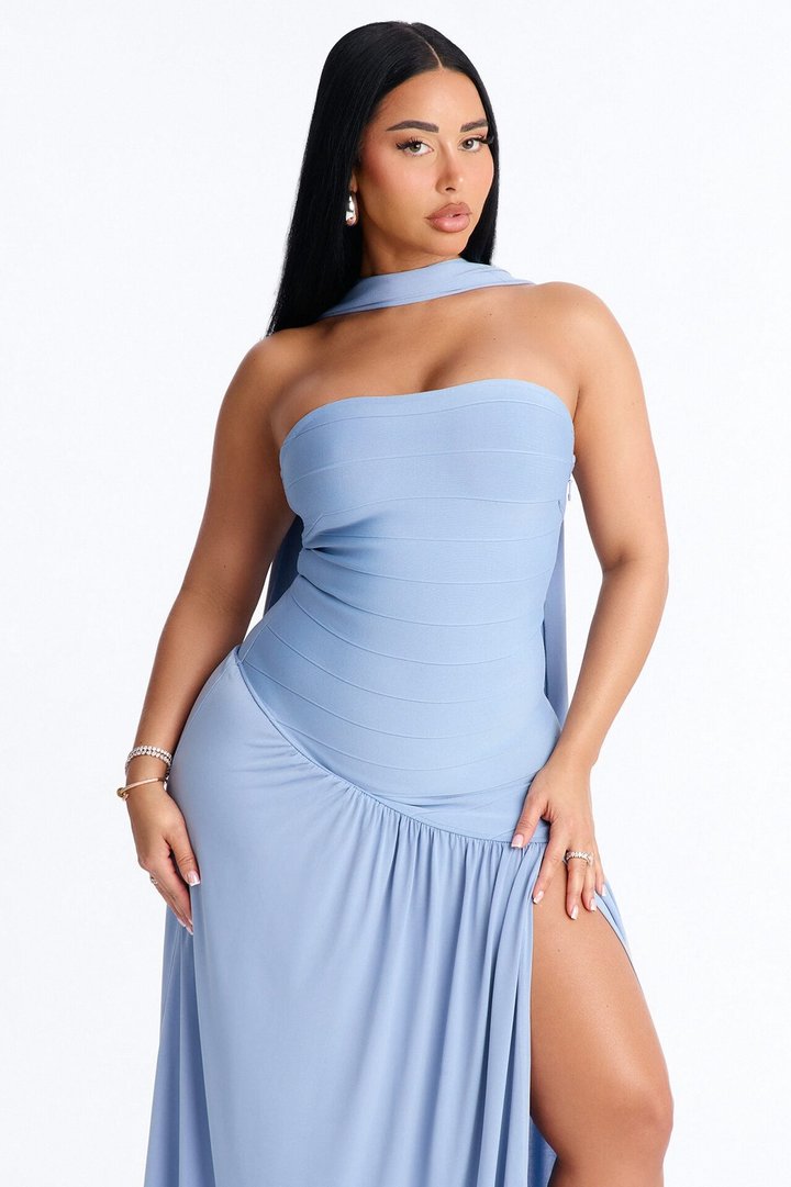 Amelia Drop Waist Bandage Gown - Dusty Blue