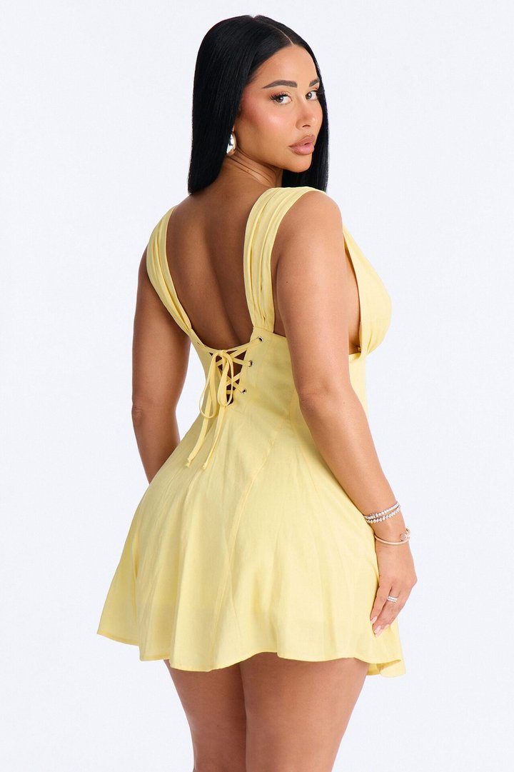 Maren Sleeveless Linen Mini Dress - Yellow