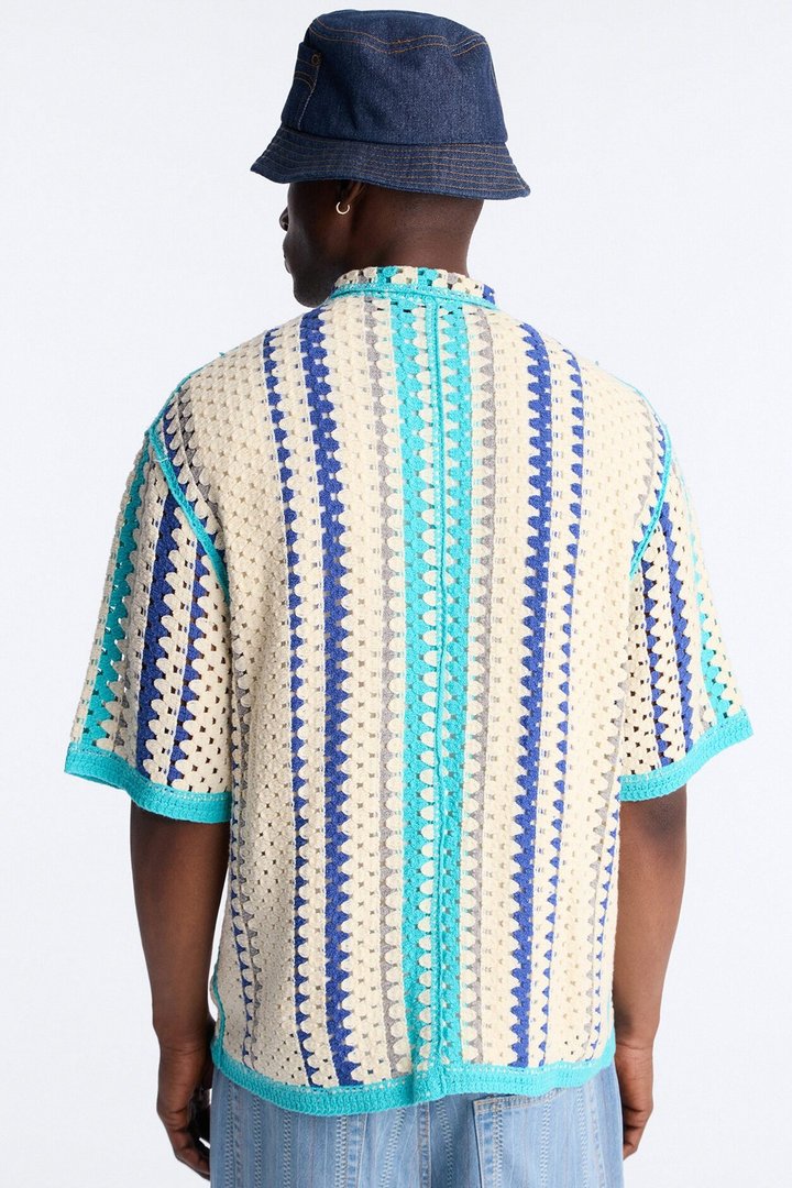 Cropped Breeze Crochet Button Up Shirt - Blue