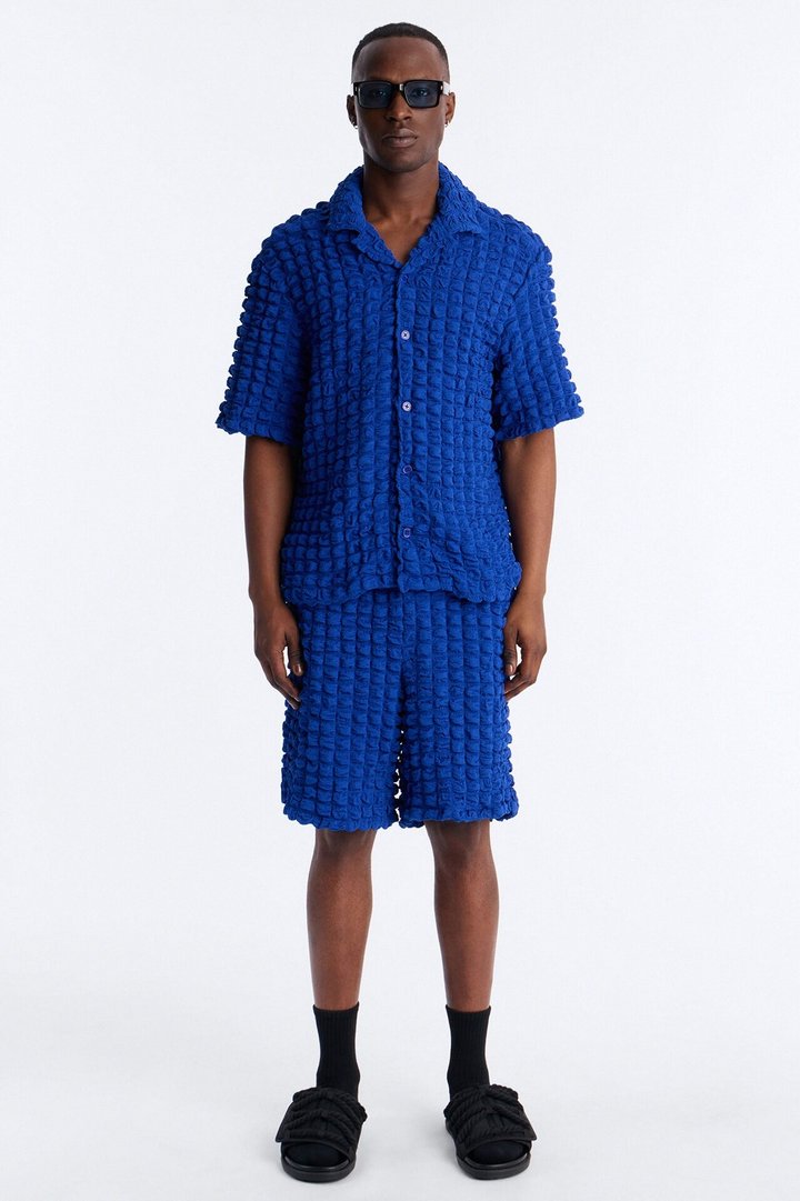 Relaxed Effervesce Textured Button Up Shirt - Blue