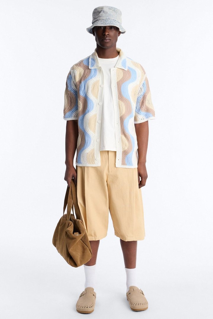 Desert Daze Crochet Short Sleeve Button Up Shirt - Multi Color