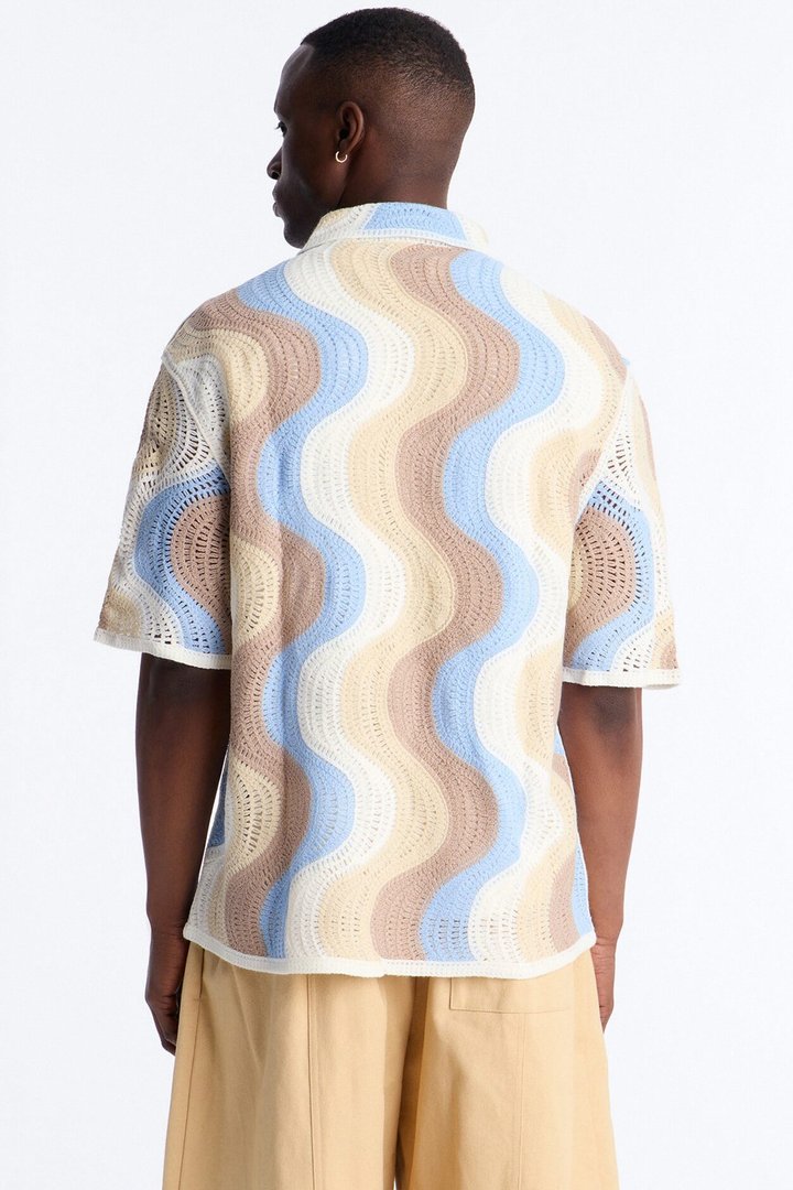 Desert Daze Crochet Short Sleeve Button Up Shirt - Multi Color