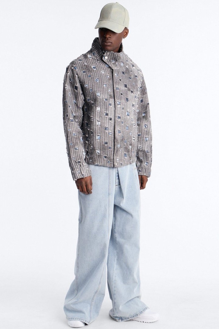 Indio Distressed Lightweight Tweed Jacket - Grey