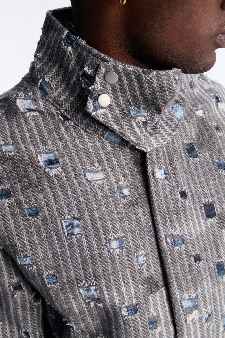 Indio Distressed Lightweight Tweed Jacket - Grey