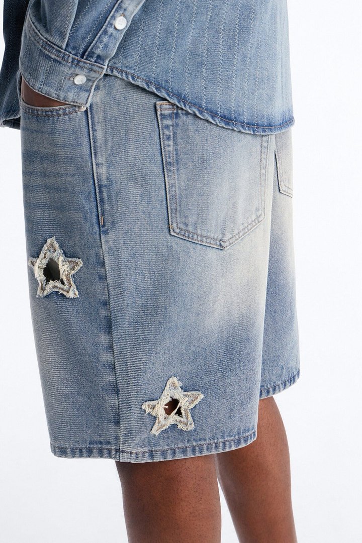 Relaxed Fragmented Star Gaze Denim Short - Vintage Blue Wash