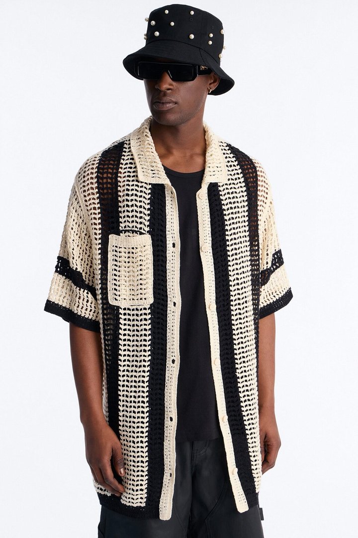Casa Del Sol Crochet Button Up Shirt - Cream